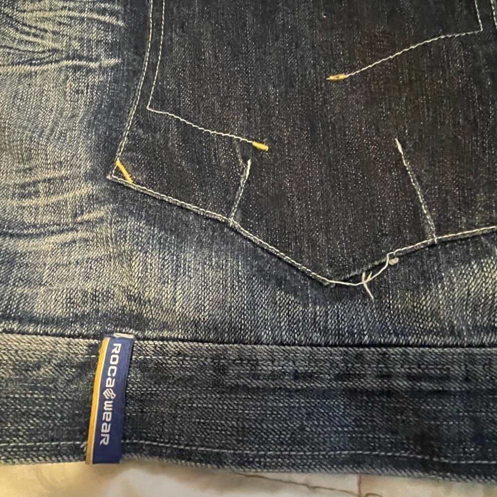 Roca Wear 2XL Y2K Streetwear Distressed Blue Jean Jacket - Picture 11 of 14